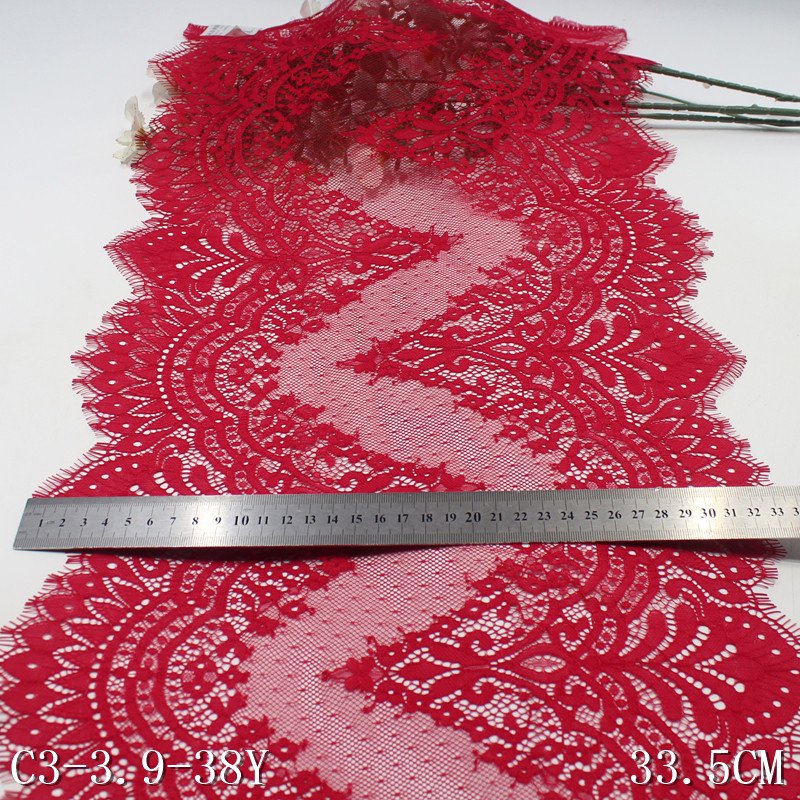 Elegant 33cm wide black red 100% Nylon Chantilly French Lace Trim High Tulle Mesh Fabric for Evening Dress Clothing
