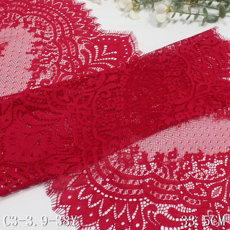 Elegant 33cm wide black red 100% Nylon Chantilly French Lace Trim High Tulle Mesh Fabric for Evening Dress Clothing