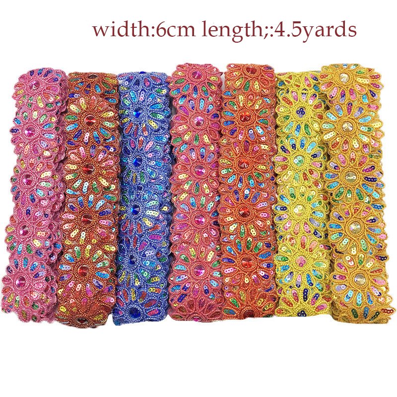 Wholesale shiny colorful laser color sequin trim flat metallic Glitter webbing sequin lace trimming