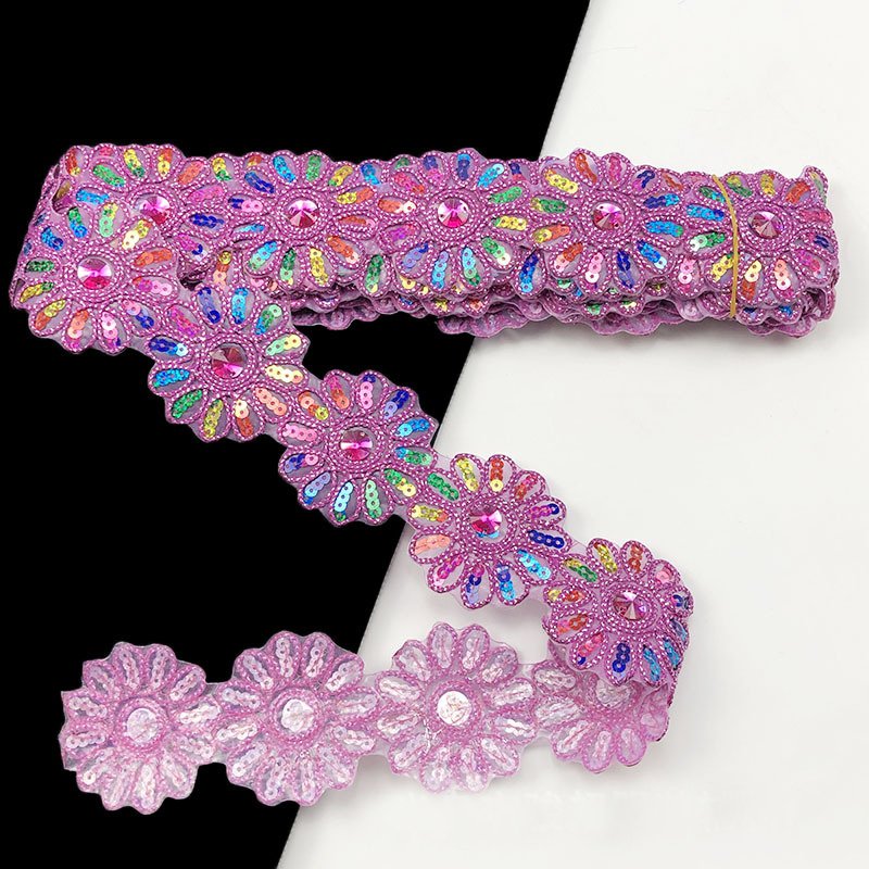 Wholesale shiny colorful laser color sequin trim flat metallic Glitter webbing sequin lace trimming