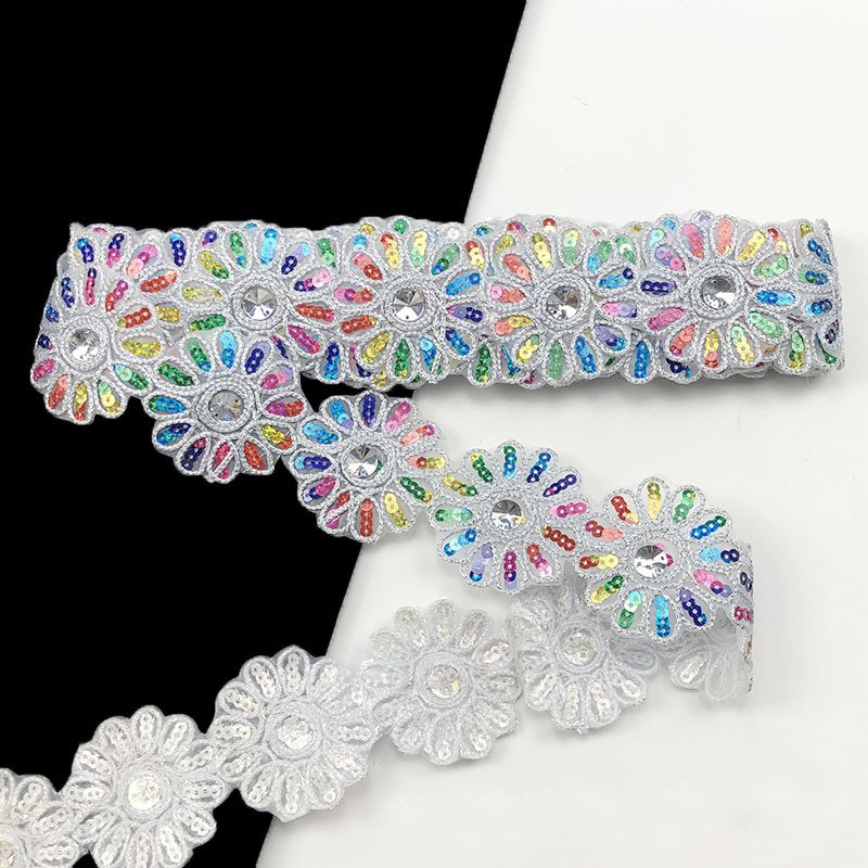 Wholesale shiny colorful laser color sequin trim flat metallic Glitter webbing sequin lace trimming