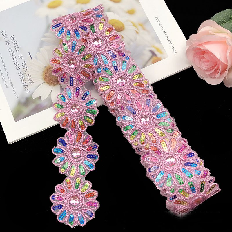Wholesale shiny colorful laser color sequin trim flat metallic Glitter webbing sequin lace trimming