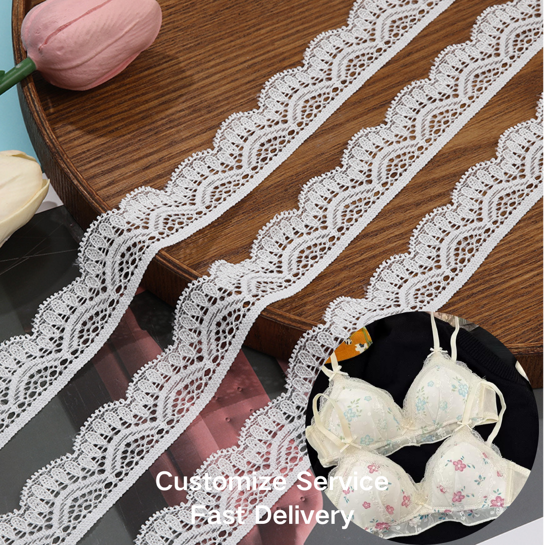 XHJ9710 Stock Lace Manufacturer Nylon Spandex French Lace 2.5 cm Knitted Elastic Lace trim for Underwear