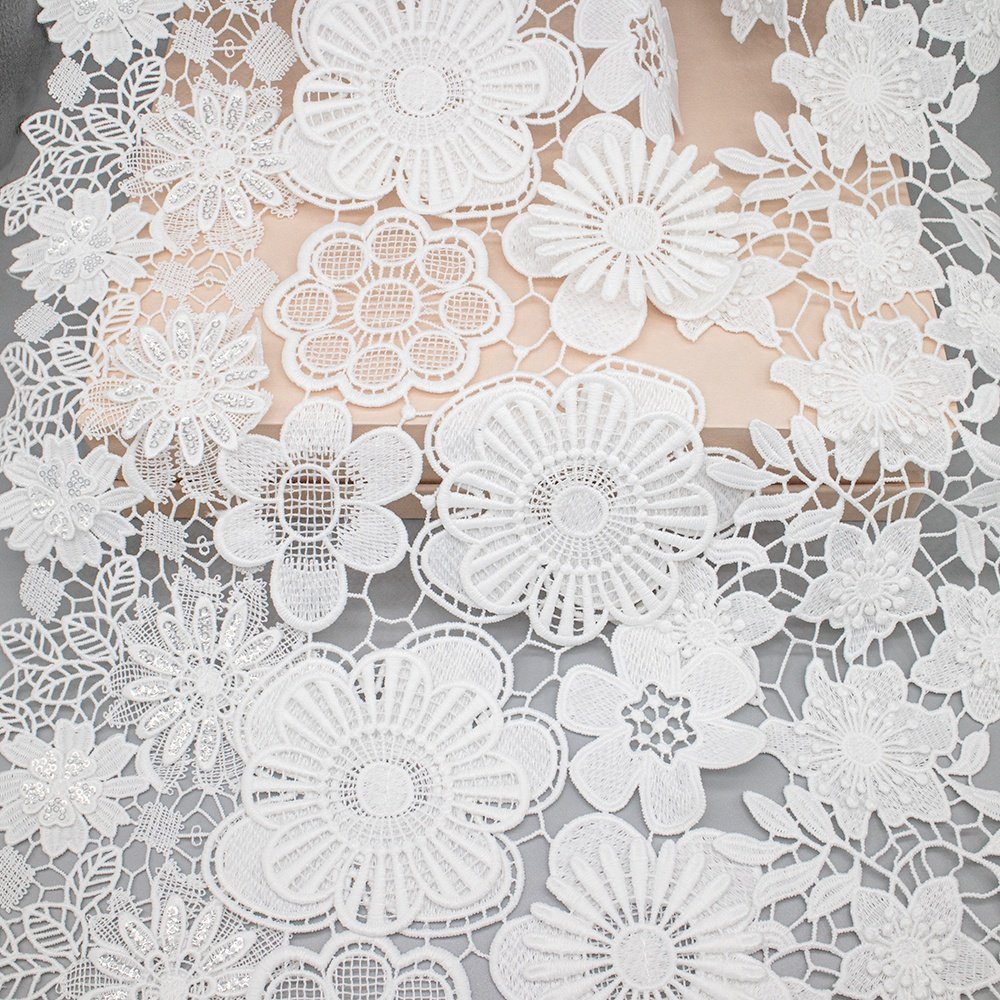Wholesale crochet floral sewing Daisy Polyester silk little Daisy water soluble lace trimming for bridal wedding dress clothing