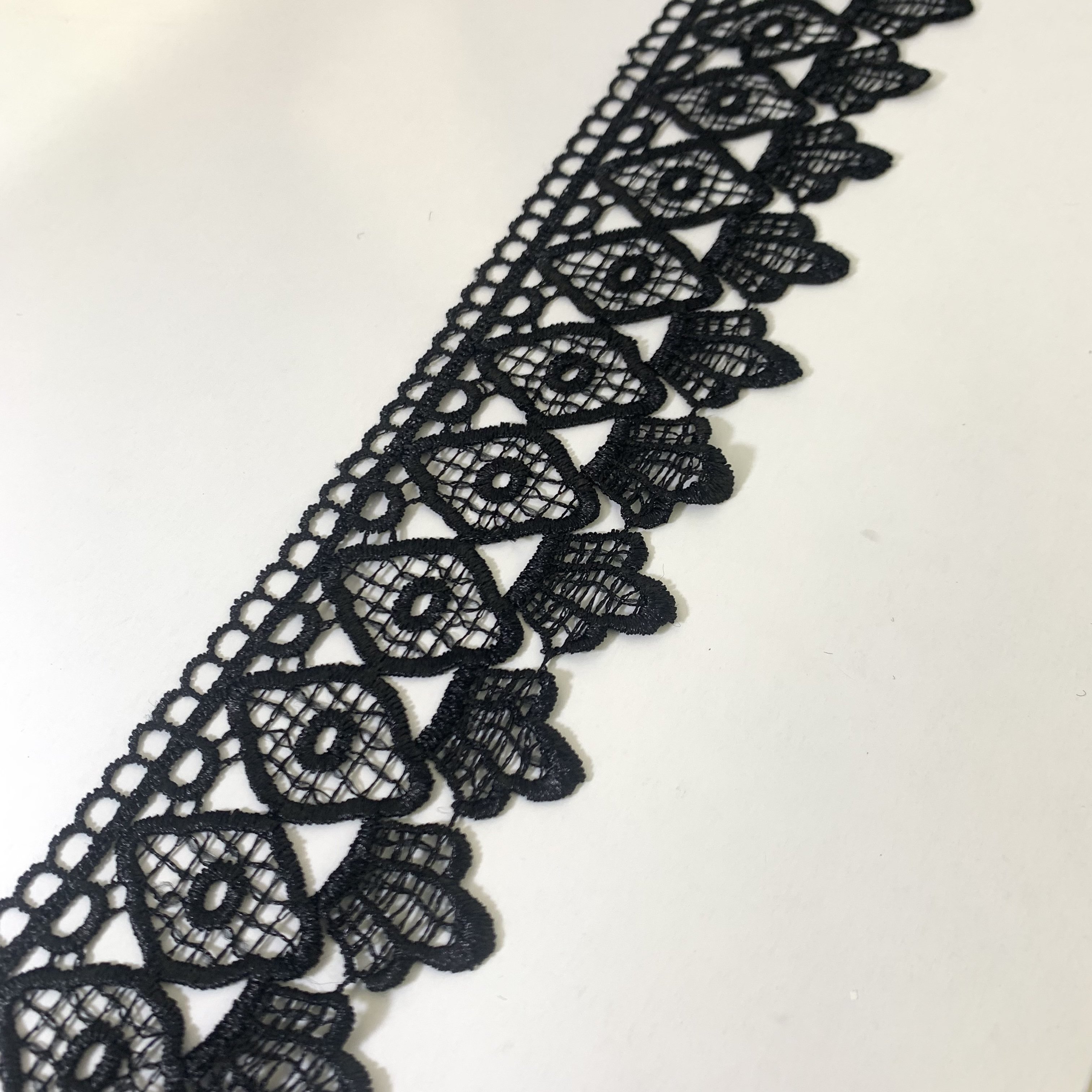 Fashion High Quality Guipure Lace Fabric Black Fancy Embroidery Polyester Lace Trim