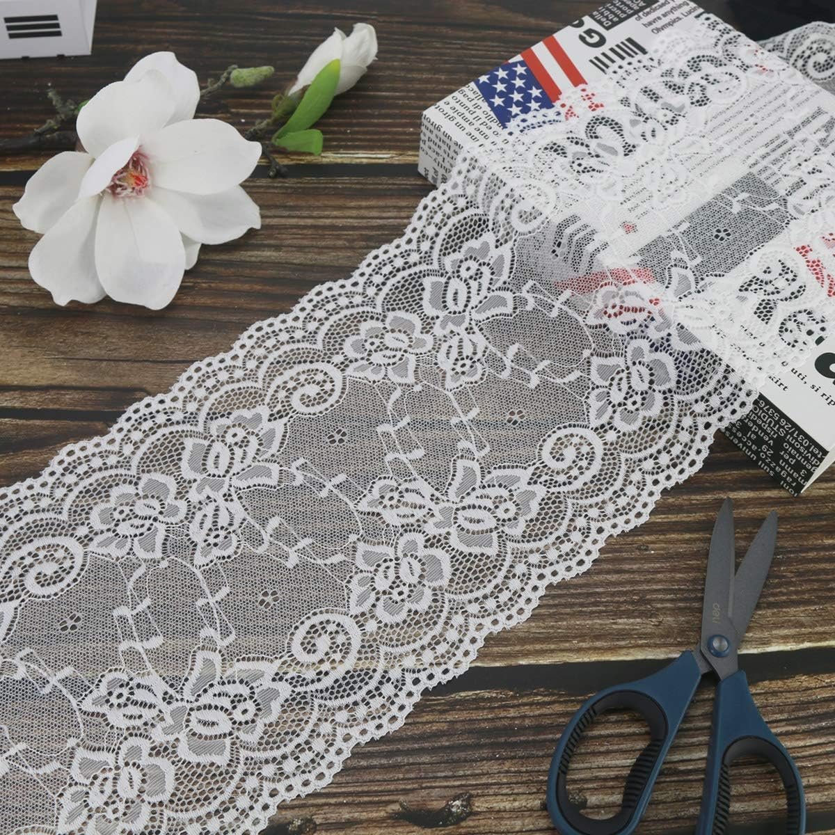 Soft Wide White Lace Fabric Sewing Lace Ribbon Trim Elastic Elastic Lace