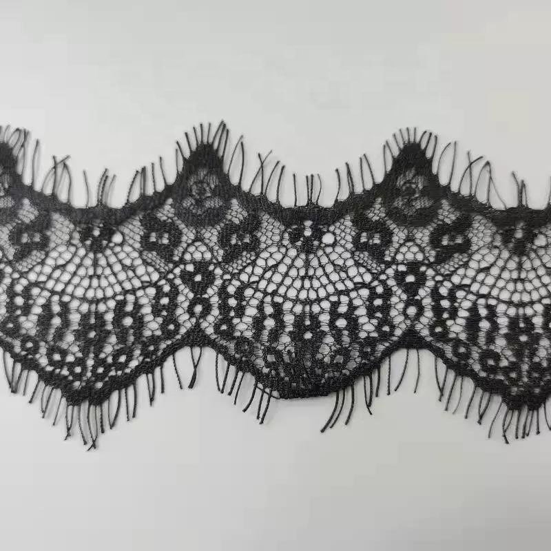 ZJ1260 French Black white Eyelash Trim 6.5cm Scalloped Edge Flower Ribbon Lace Edging For Lingerie