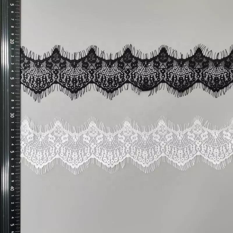 ZJ1260 French Black white Eyelash Trim 6.5cm Scalloped Edge Flower Ribbon Lace Edging For Lingerie