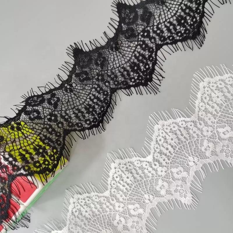 ZJ1260 French Black white Eyelash Trim 6.5cm Scalloped Edge Flower Ribbon Lace Edging For Lingerie