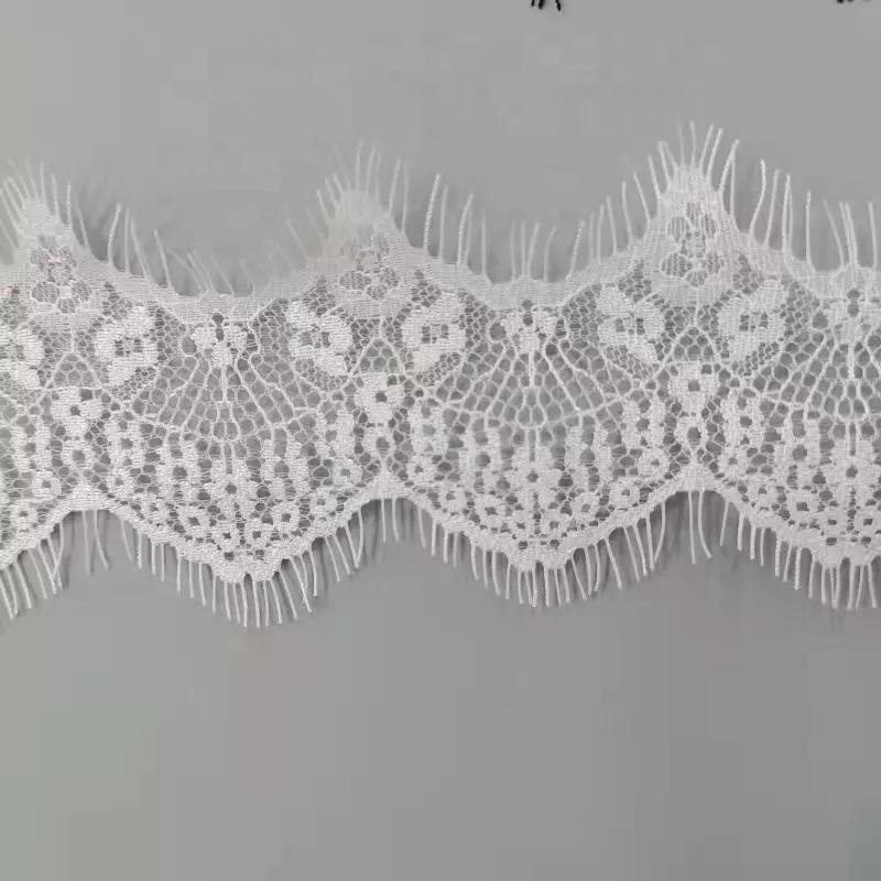 ZJ1260 French Black white Eyelash Trim 6.5cm Scalloped Edge Flower Ribbon Lace Edging For Lingerie