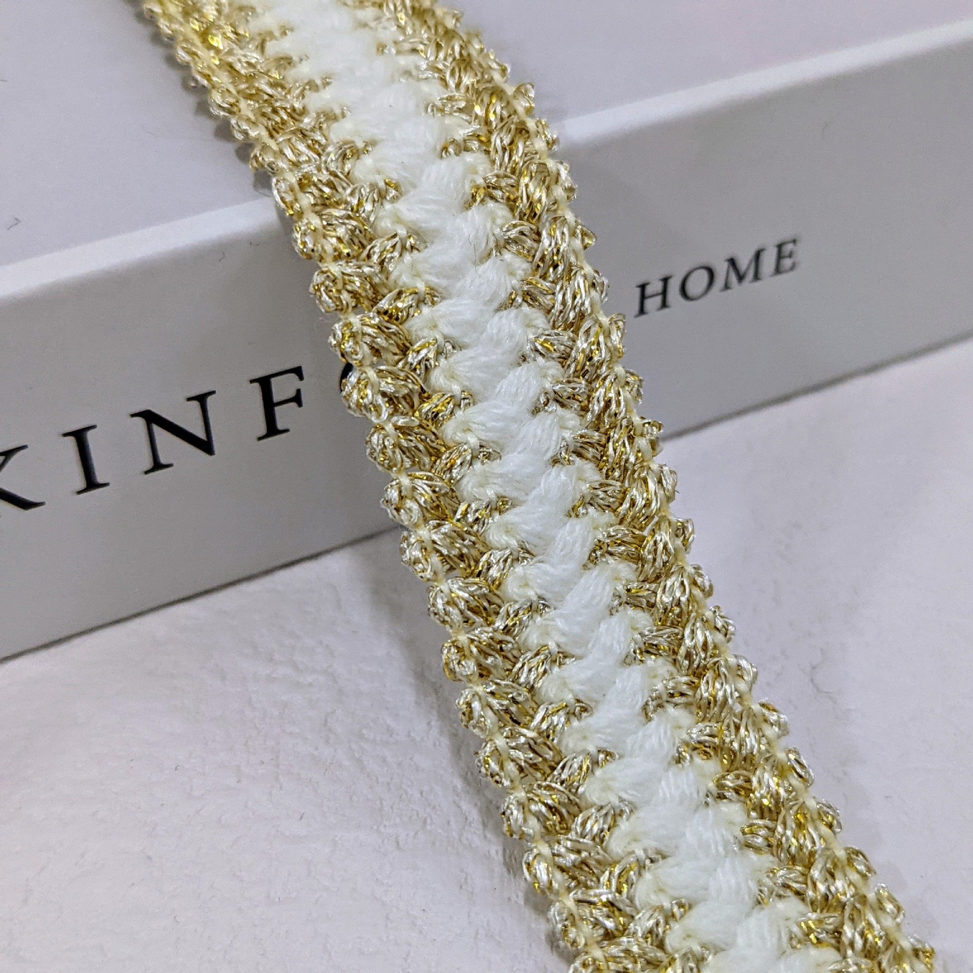 23mm Garment Accessories Sewing Lace Ribbon Glitter Metallic Gold Silver Braided Textile Webbing Trims For Coat Hem Cuff