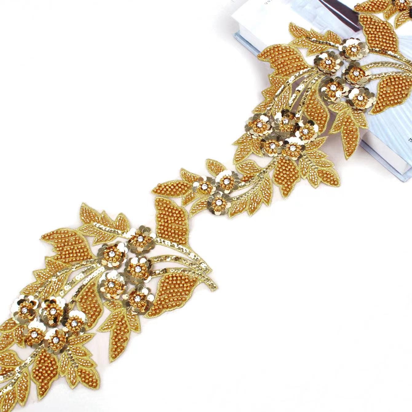 16.5cm Branch design Beaded Embroidered Trim for Bridal Wedding craft for diy garment