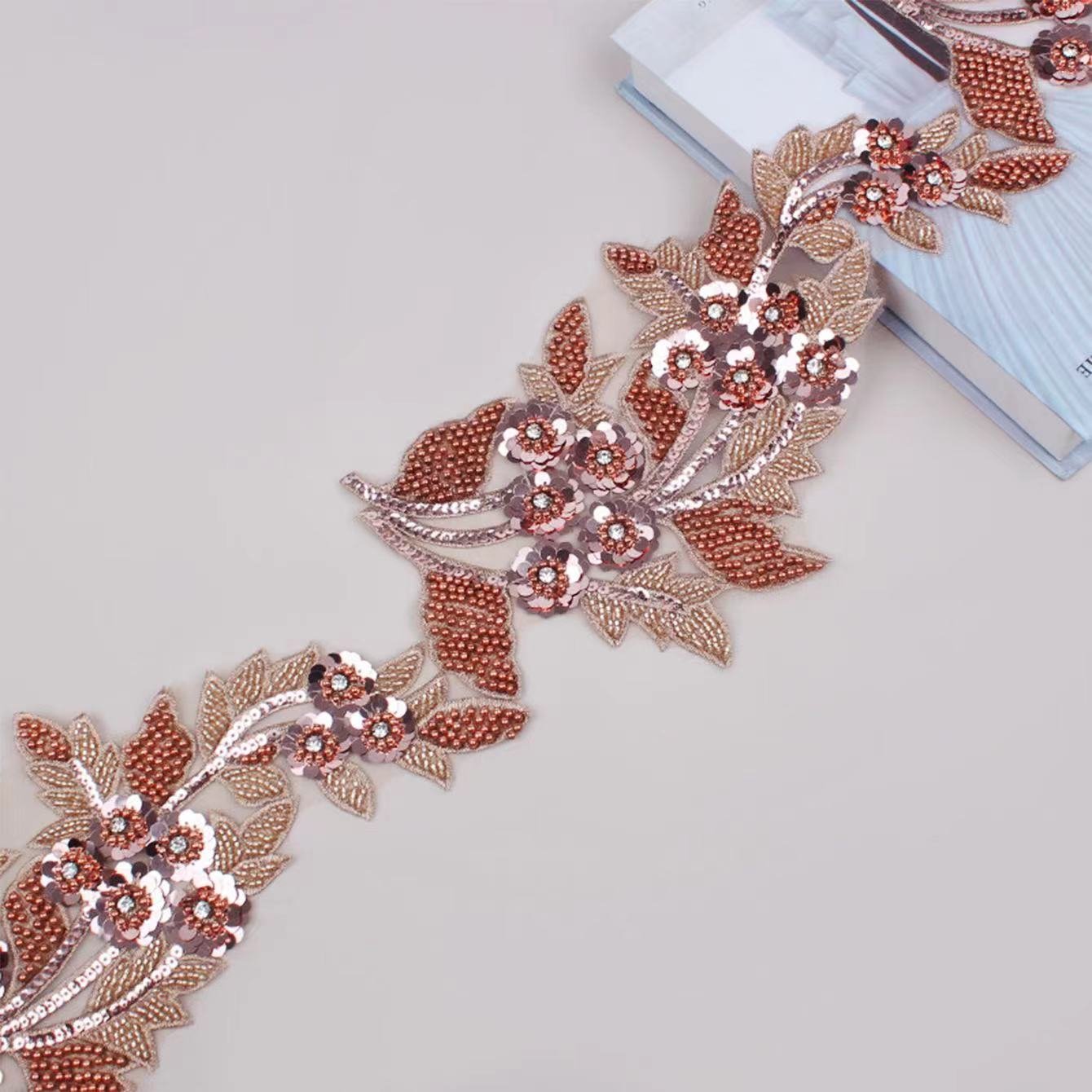 16.5cm Branch design Beaded Embroidered Trim for Bridal Wedding craft for diy garment