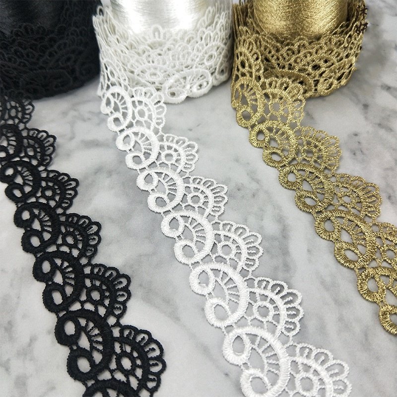 wholesale Luxury 38mm gold Lace Trim Water Soluble embroidery wave Lace ribbon fabric for Wedding Dress clothes Decoration XY26