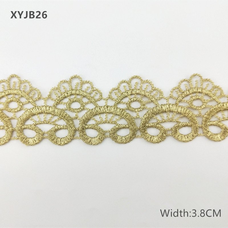 wholesale Luxury 38mm gold Lace Trim Water Soluble embroidery wave Lace ribbon fabric for Wedding Dress clothes Decoration XY26