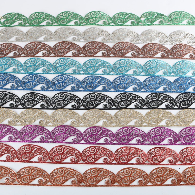 glitter border lace dokoh appliques trimmings kaftan HotFix dokoh patch lines tape strip for clothing, arab dress