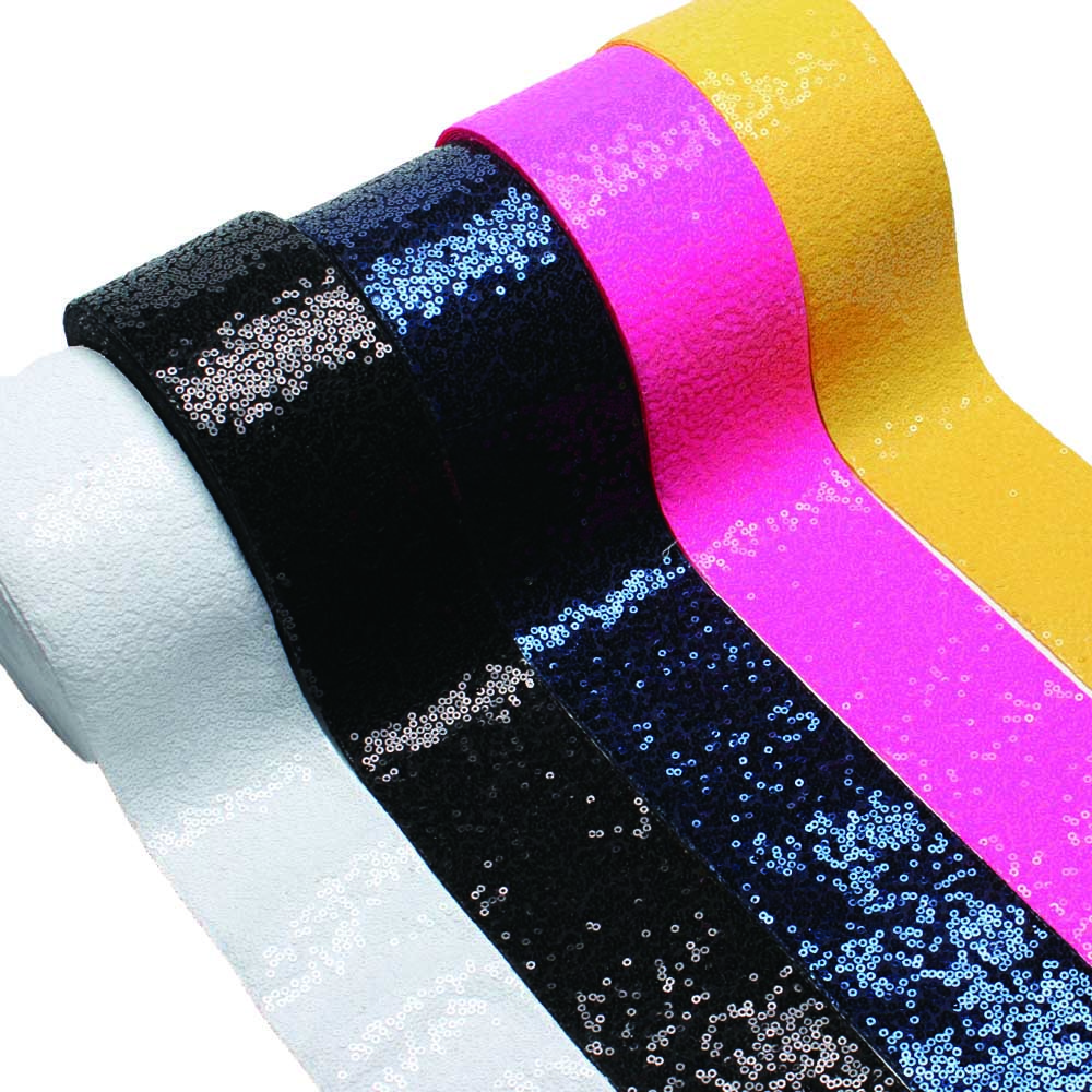 New Color 3 Inch 75mm Sparkly Fabric Glitter Small Sequin Trim Ribbon for bows