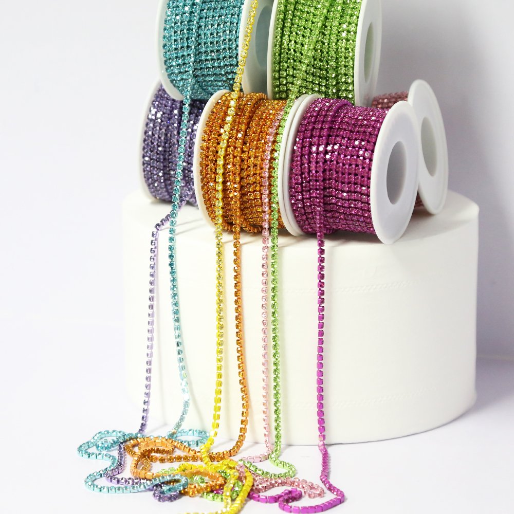 Wholesale Custom Garment Clothes Accessories Mental Welding Decorative Bling Diamond Claw Glass Crystal Rhinestone Chain Trim