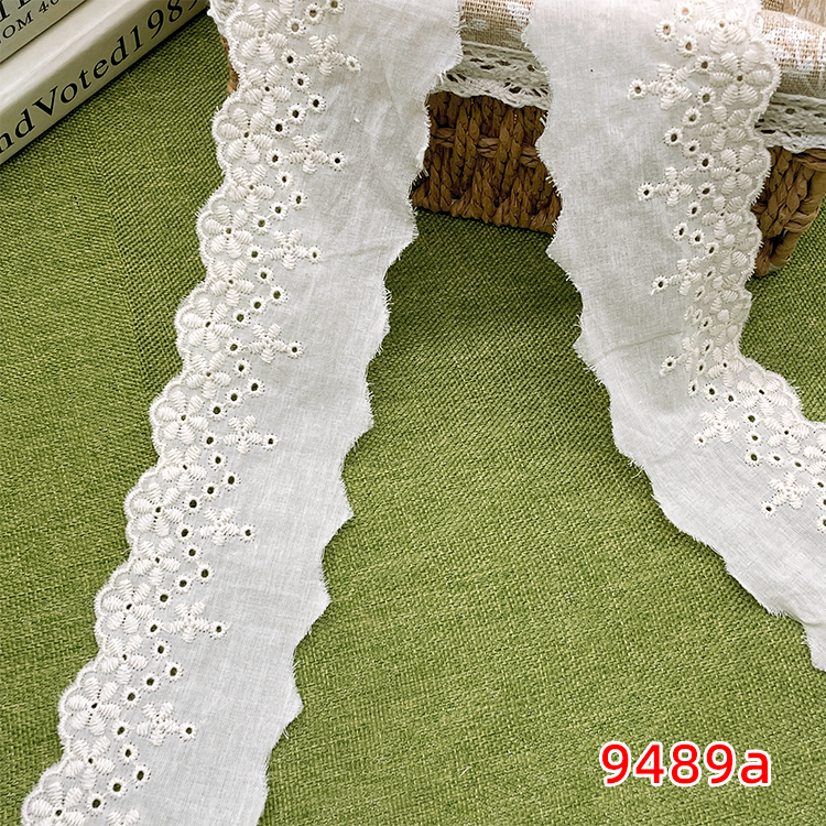 High quality cotton eyelet lace trim for women Tejido de algodon decorative lace trim