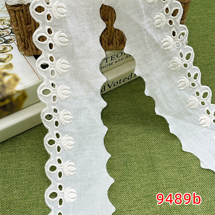 High quality cotton eyelet lace trim for women Tejido de algodon decorative lace trim