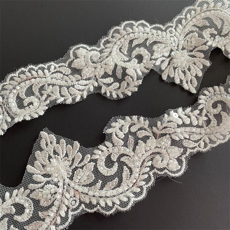 Wholesale Good Price 7cm Nylon Embroidery Lace Trim With Beads Sequins