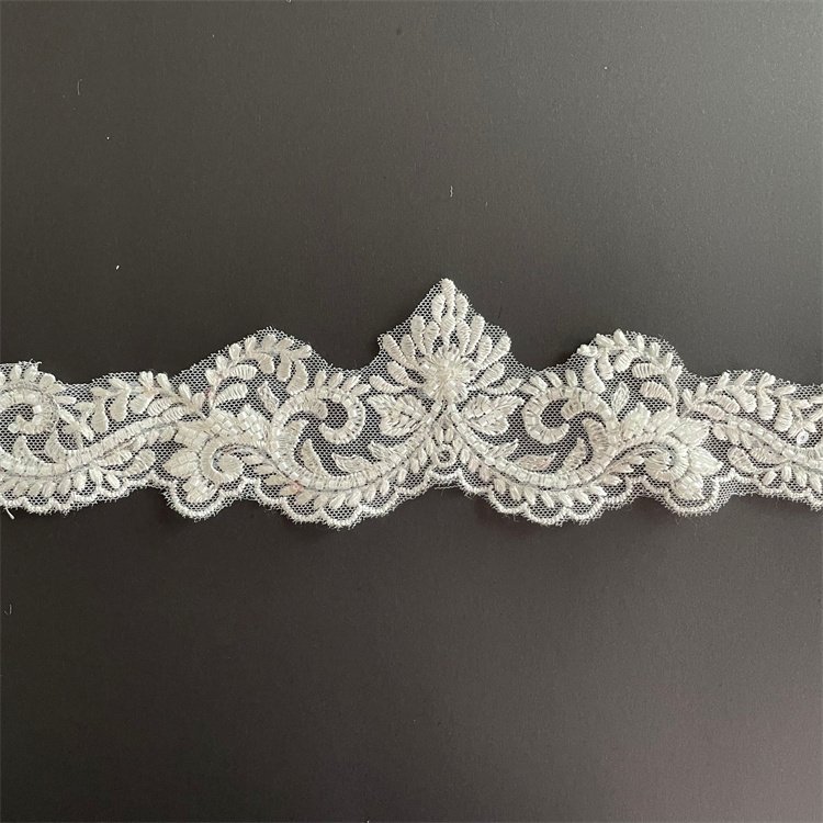 Wholesale Good Price 7cm Nylon Embroidery Lace Trim With Beads Sequins
