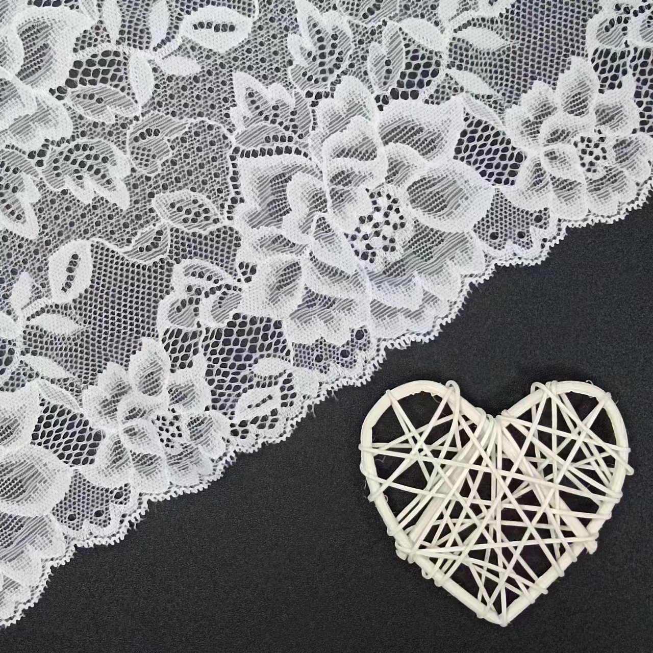 18 cm White Voile Floral Tulle Lace Trim Elastic Nylon Spandex Fabric Sewing French-Style Underwear Floral Pattern Flower