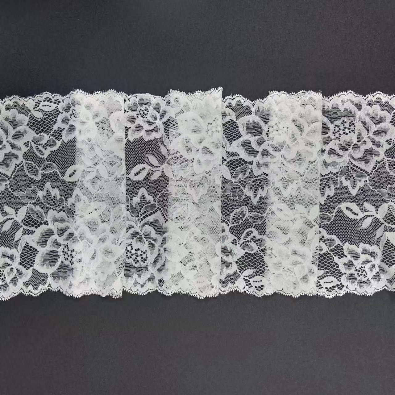 18 cm White Voile Floral Tulle Lace Trim Elastic Nylon Spandex Fabric Sewing French-Style Underwear Floral Pattern Flower