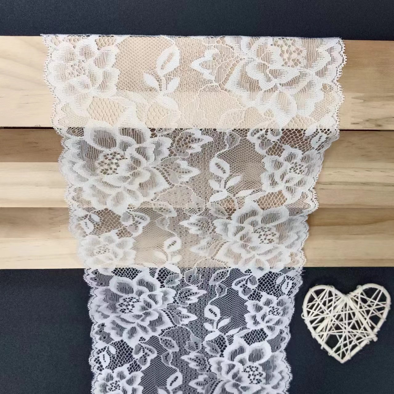 18 cm White Voile Floral Tulle Lace Trim Elastic Nylon Spandex Fabric Sewing French-Style Underwear Floral Pattern Flower