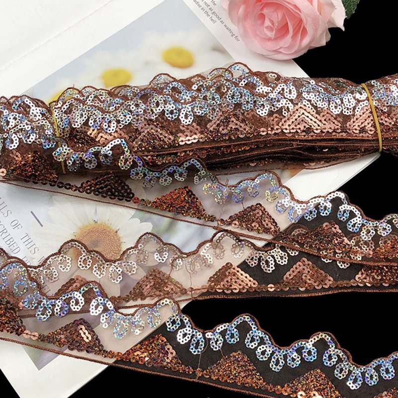 Curtain fabric lace colored Gold Sequins Border Lace Fabric Embroidery Colorful Border Lace Trimming For Women Dress