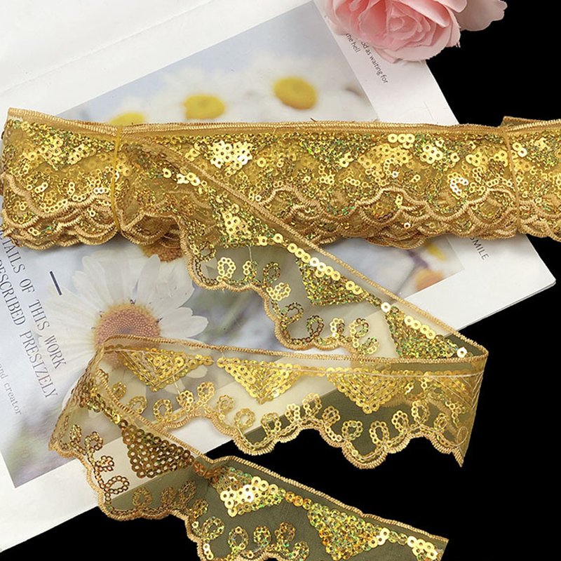 Curtain fabric lace colored Gold Sequins Border Lace Fabric Embroidery Colorful Border Lace Trimming For Women Dress