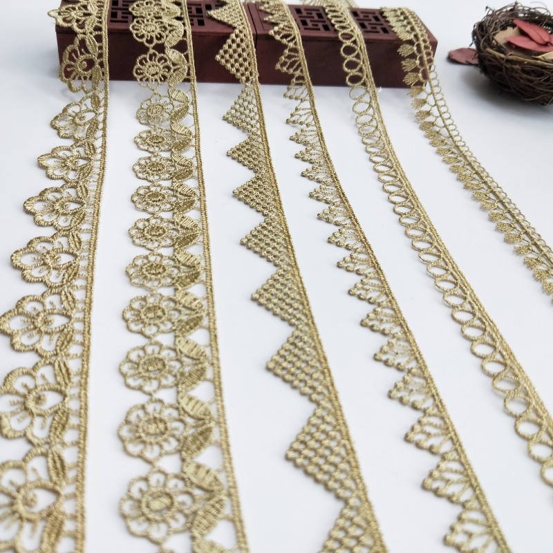 High quality 1.5-3cm width Gold Lace Edging Ribbon Trimming with Embroidery for Lolita Clothing garment Accessories JB51-JB57