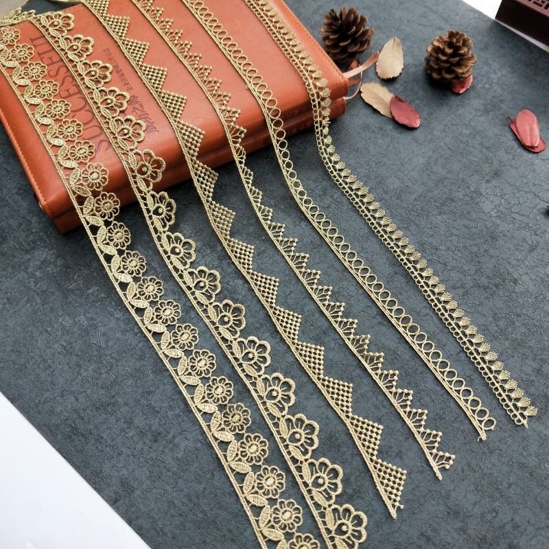 High quality 1.5-3cm width Gold Lace Edging Ribbon Trimming with Embroidery for Lolita Clothing garment Accessories JB51-JB57