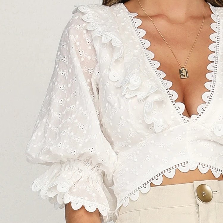 Lace Up Back Crop Top Women Custom Embroidered Lace Trims Casual Summer Top