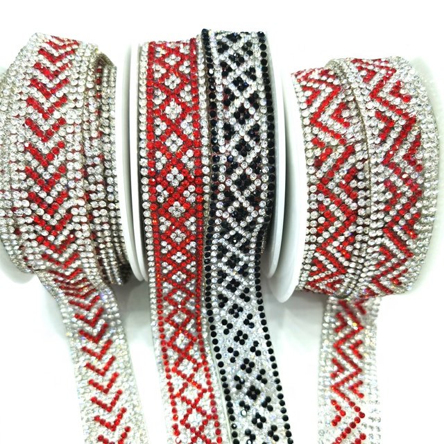 L226 Rhinestone Ribbon Crystal Trim Applique iron on diamond trimming for Crafts and Wedding