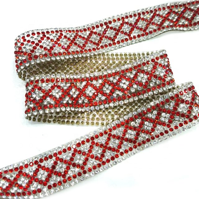 L226 Rhinestone Ribbon Crystal Trim Applique iron on diamond trimming for Crafts and Wedding