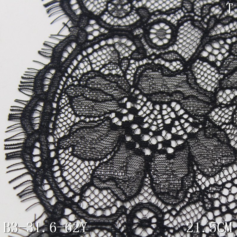 the industry factory price high quality 21cm wide black french galloon Lace Chantilly eyelash 100% nylon lingerie Lace fabric