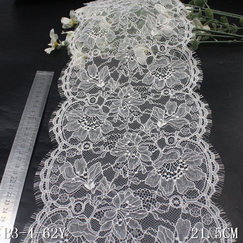the industry factory price high quality 21cm wide black french galloon Lace Chantilly eyelash 100% nylon lingerie Lace fabric
