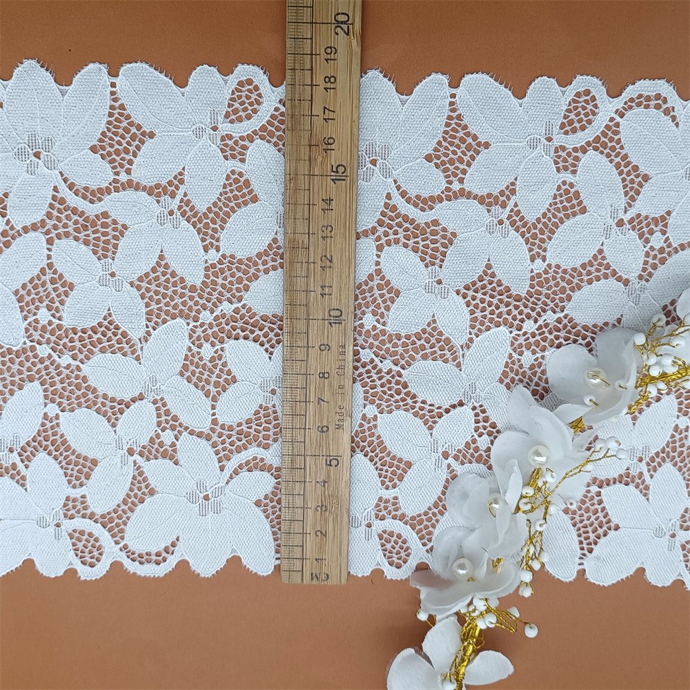 18cm Wide Nylon Spandex Flower Embellished Lace Trim Elastic Knitted Mesh for Wedding Dresses Underwear Lingerie Clothing Use