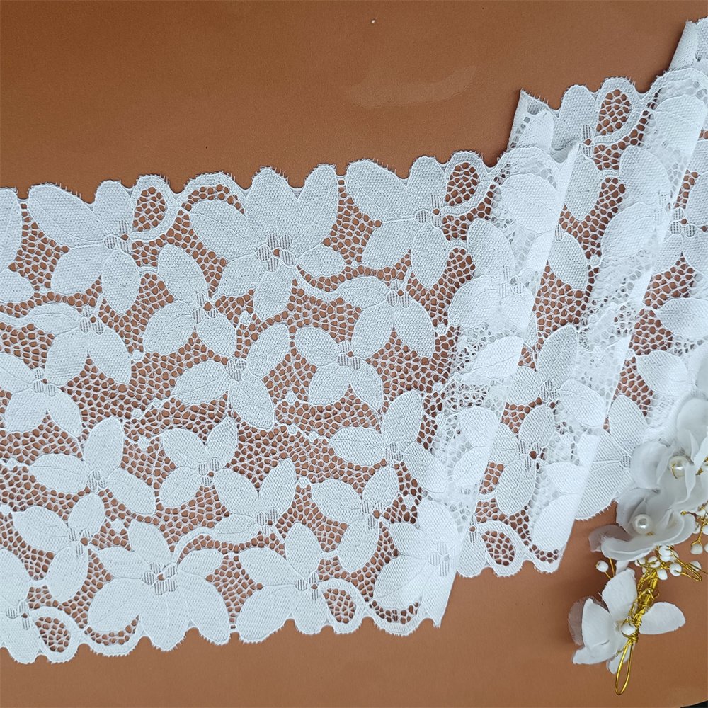 18cm Wide Nylon Spandex Flower Embellished Lace Trim Elastic Knitted Mesh for Wedding Dresses Underwear Lingerie Clothing Use