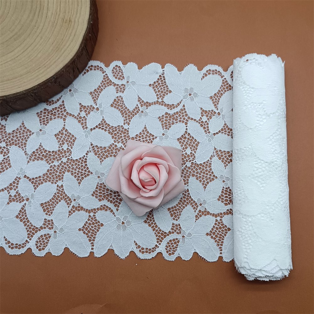 18cm Wide Nylon Spandex Flower Embellished Lace Trim Elastic Knitted Mesh for Wedding Dresses Underwear Lingerie Clothing Use