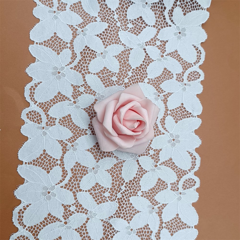 18cm Wide Nylon Spandex Flower Embellished Lace Trim Elastic Knitted Mesh for Wedding Dresses Underwear Lingerie Clothing Use