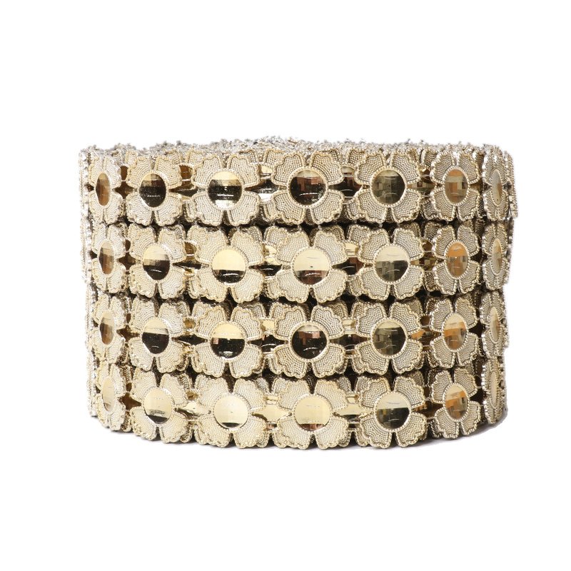 Wholesale 4 Row Golden Plastic Flower Rhinestone Shiny Appliques Trimmings Curtain Trim Mesh For Clothing Accessories