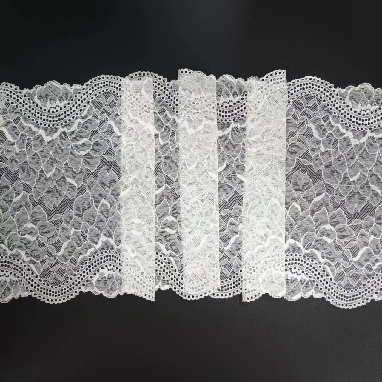 Nylon Spandex Elastic Lace Trim Tulle Popular Design White Roll Knitted Stretch Jacquard Lace Ribbon
