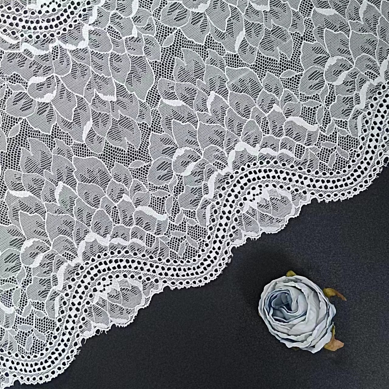 Nylon Spandex Elastic Lace Trim Tulle Popular Design White Roll Knitted Stretch Jacquard Lace Ribbon