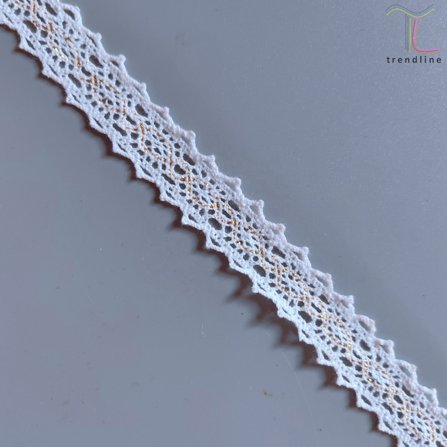 18mm gold lurex white cotton polyester border gallon swiss woven lace trimming