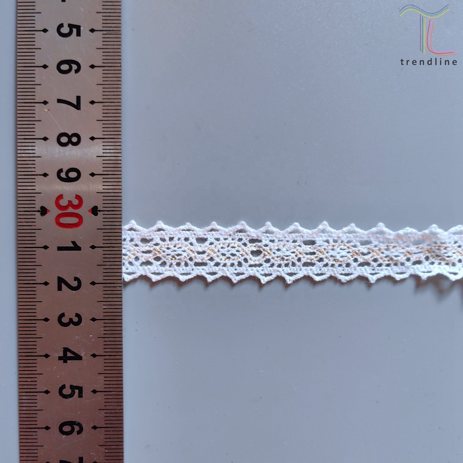 18mm gold lurex white cotton polyester border gallon swiss woven lace trimming