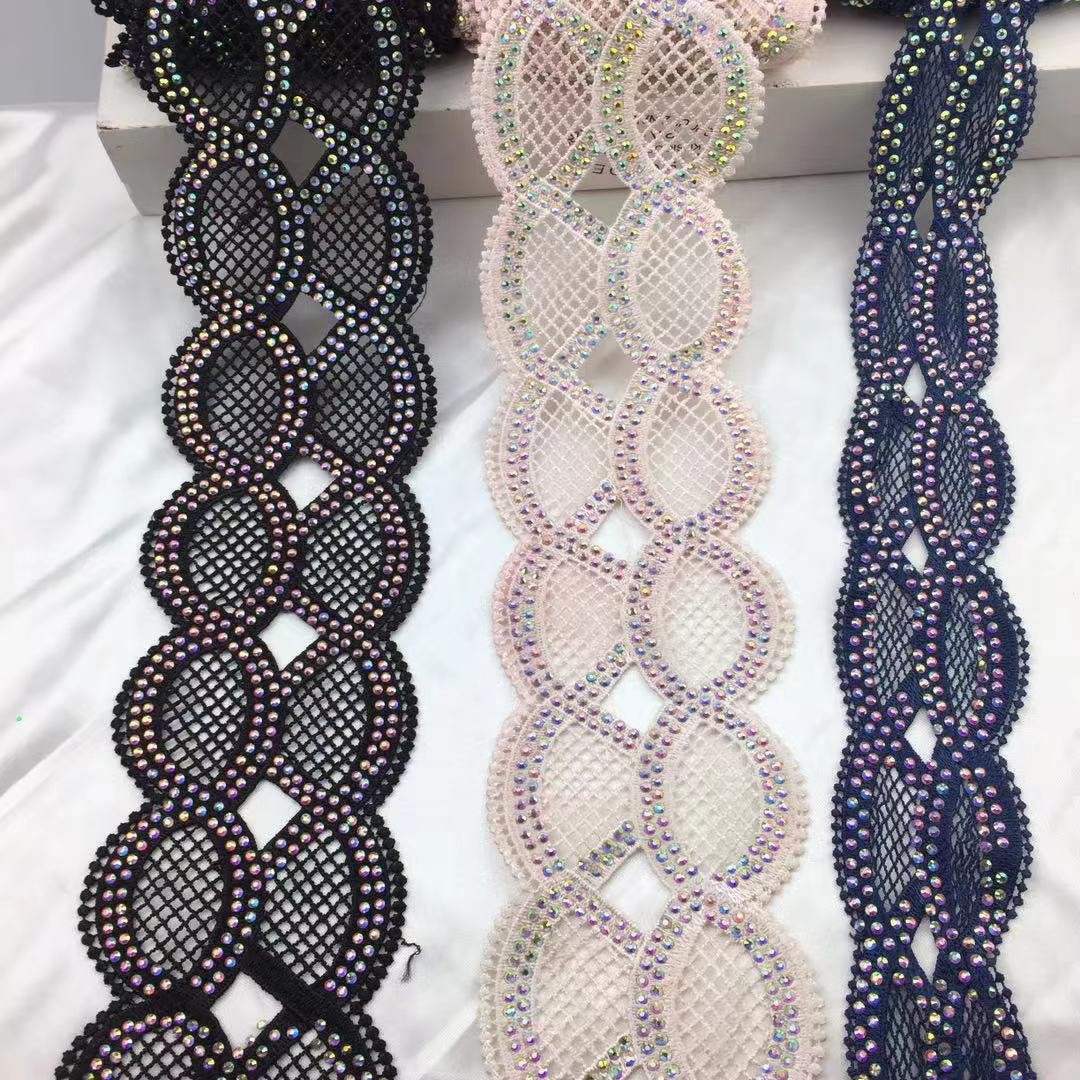 crystal rhinestone beaded milky fiber polyester cotton tassel fringe polyester fringe lace trimming macrame Lace