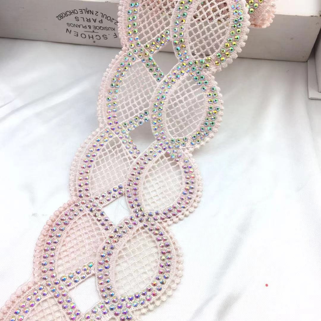 crystal rhinestone beaded milky fiber polyester cotton tassel fringe polyester fringe lace trimming macrame Lace