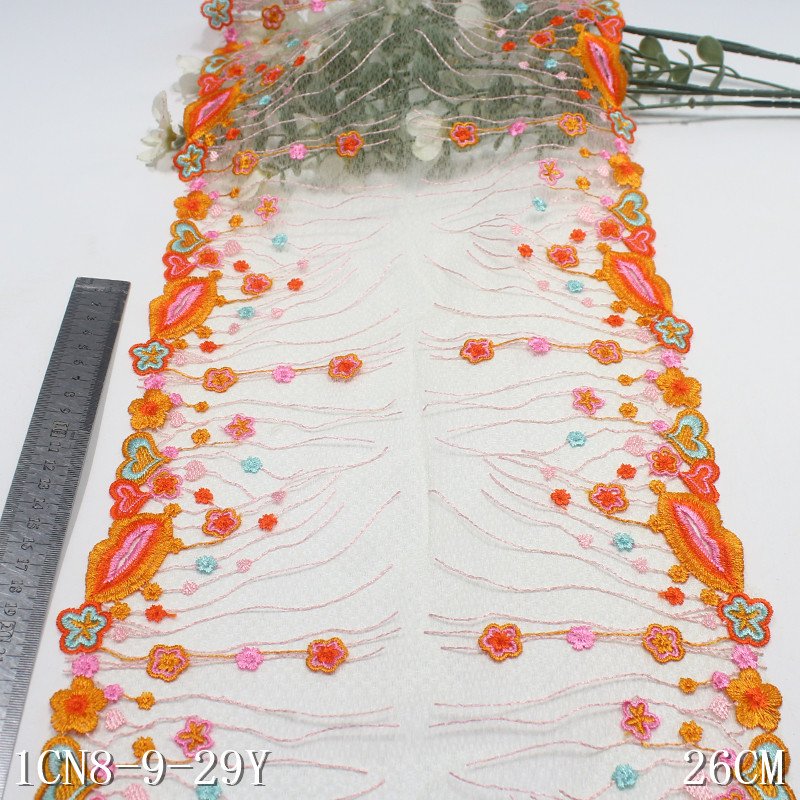 Sexy Lingerie Mesh floral Embroidered Lace fabric Colorful Lip heart Shape 26cm Embroidery Lace trim for Women Underwear